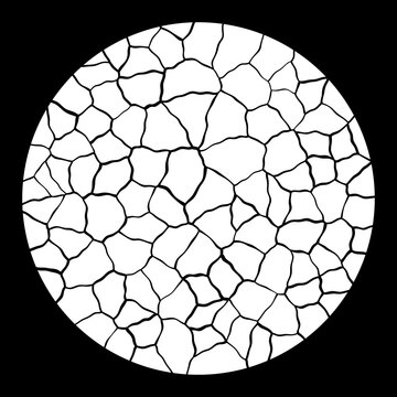 Gobo Stencil Mask. White Cracked Stone Mosaic Pattern Inside A Circular Shape On Black Background For Stage Lighting Projection. 3d Rendering