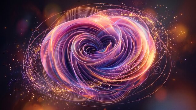Dynamic cosmic energy vortex with glowing purple and blue waves abstract background with flowing shapes and lines