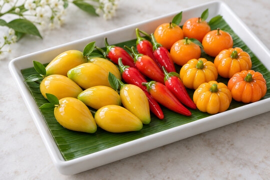 Colorful Thai Luk Chup Mung Bean Sweets