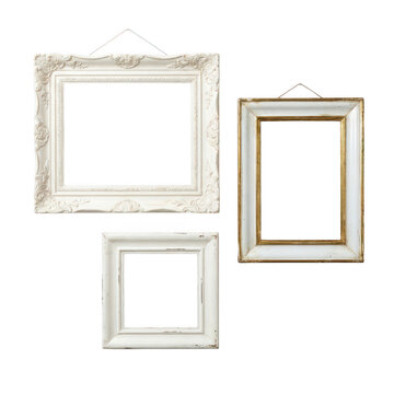 Three vintage decorative wooden picture frames