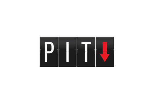 Pittsburgh International Airport split-flap departure board with a downward arrow indicating drop-off, arrivals or destination direction, isolated on transparent background for travel concepts