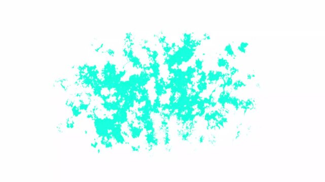 Bold cyan paint exploding across white screen background spreading into brush strokes, sharp dripping edges, intense grunge energetic action transition, 4K.