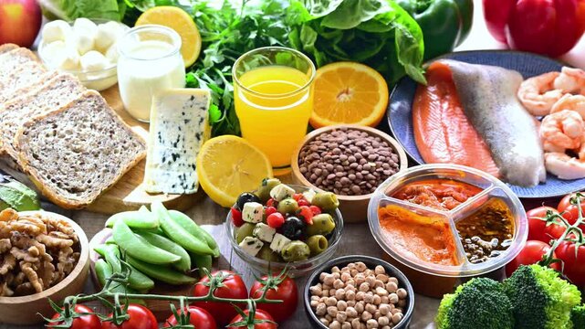 Food products representing the Mediterranean diet