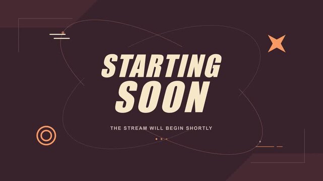 A seamless loop of a starting soon screen for live streamers, featuring geometric shapes and brown tones to inform viewers that the broadcast will begin shortly.