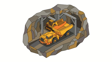Mining dump truck operating inside a rock mine tunnel. © Ruangjati