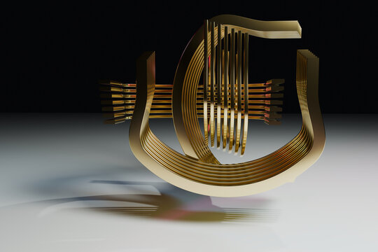 Broad 3D Golden Loop Against a Dark Backdrop