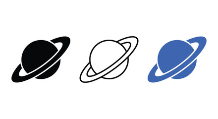 Saturn planet silhouettes and line art variations on a white background celestial space astronomy silhouette © APIM02SN