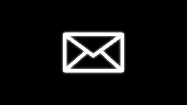 white line mail envelope icon on black background animation video..