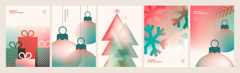 Plakat Christmas and New Year greeting cards collection. Set of modern abstract vector illustrations for website, social media, business and marketing material.