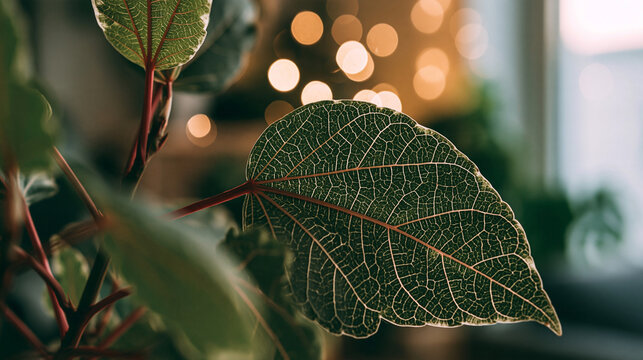 Close up of a green leaf with visible veins and water droplets macro photography greenery