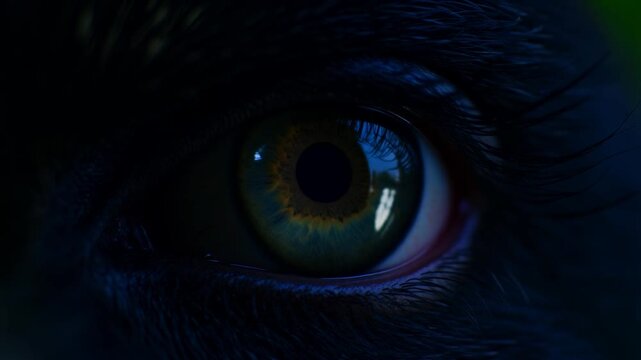 Extreme macro photorealistic footage of a real anoa's eye with a natural dark-hazel iris

