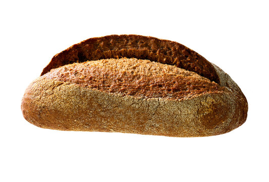 loaf of whole grain yeast-free buckwheat bread with flax seeds , isolated on white background.