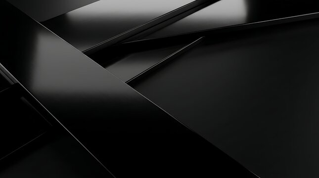Modern black geometric abstract background with sleek lines and shadows
