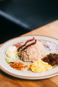 Thai shrimp fried rice on a plate