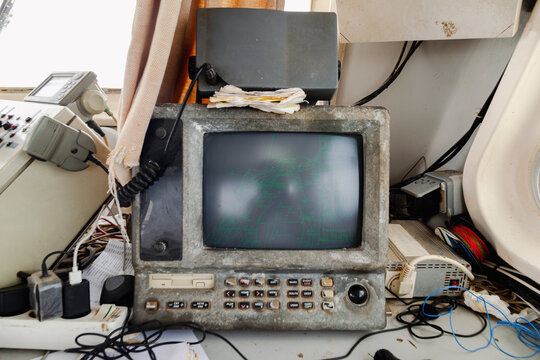 Marine navigation display inside a commercial fishing boat wheelhouse