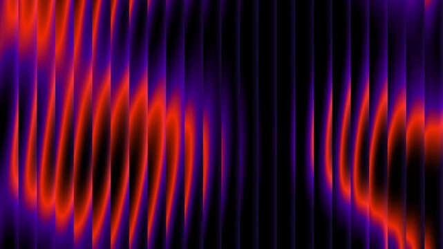 Rotating neon orange and purple gradient refracted through ribbed glass. Radiant light rings slowly turning behind reeded glass. Abstract background for music shows and visuals. Seamless 4K loop.