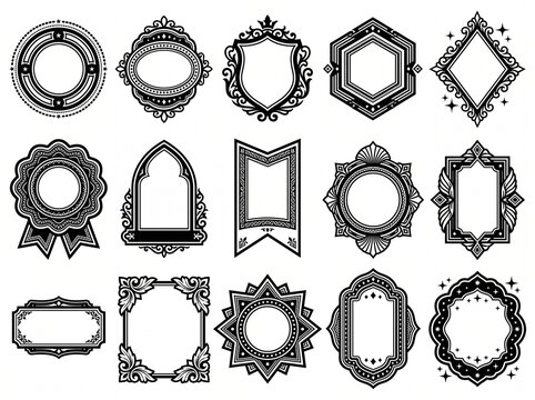 Collection of ornate monochrome frames on a white background