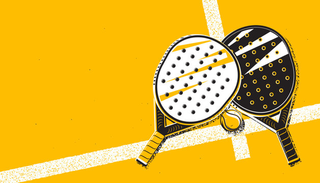 Padel racket and ball banner. Sport background