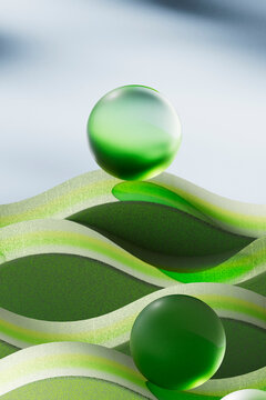 Green Sphere Balanced on Abstract Organic Waves