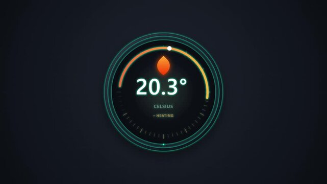 Abstract Minimalist Smart Thermostat User Interface Animation Showing Heating and Cooling Temperature Adjustment Cycle in Celsius
