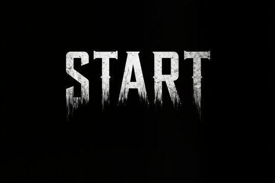 The word START appears in large, distressed white letters against a solid black background. A bold and simple design that captures the feeling of a fresh beginning and taking the first step.