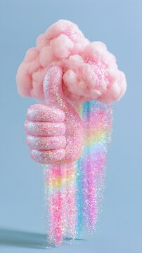 Hand shaped like a thumb up, covered in pink glitter