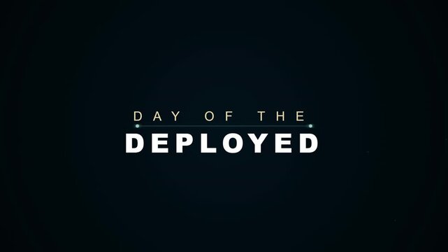 Bold white typography honoring deployed service members creates a striking graphic card on black, ideal for memorial tributes and campaigns.