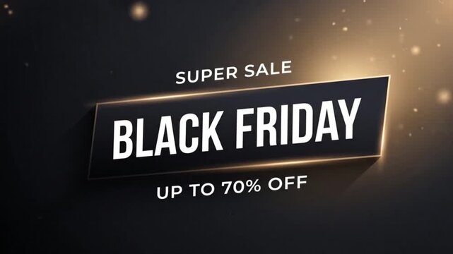 Black Friday Sale Promotion with Golden Glow and Floating Particles, Up to 70 Percent Off Discount Animation