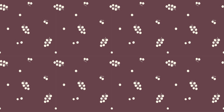Burgundy Maroon Seamless Pattern White Berries Vintage Minimal Botanical Vector Background for Christmas Winter Textile