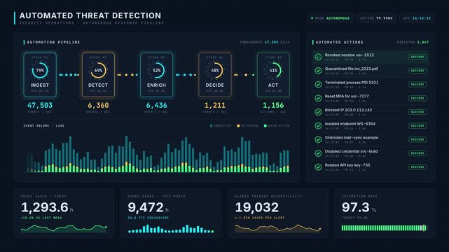Automated threat detection dashboard showing digital security metrics