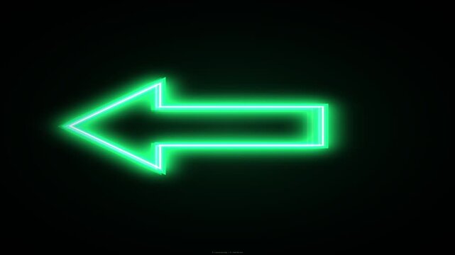 Glowing Green Neon Left Arrow Sign Pulse Loop Animation on Black Background