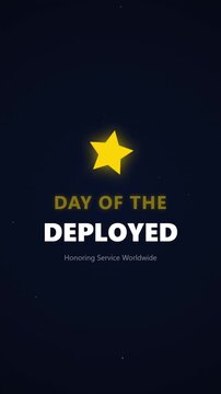 Day of the deployed yellow star graphic with animated text honors military personnel, ideal for tribute videos and remembrance campaigns.