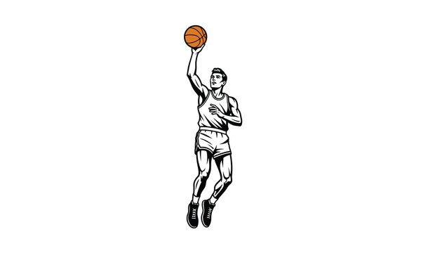 Basketball player jumping for layup vintage vector illustration