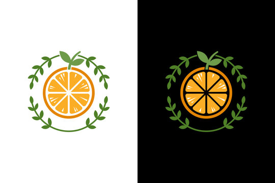 Orange juice slice leaf logo