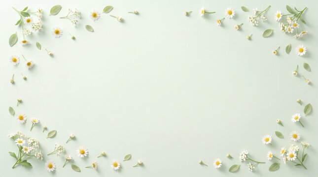 Delicate white floral frame on a pale mint green background with copy space