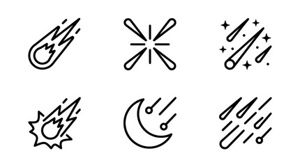 Meteorite vector icons set, falling comets and shooting stars, astronomy outline symbols collection © Fatema
