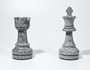 Grey Marble Chess King and Rook Pieces on White Background © Sumeth