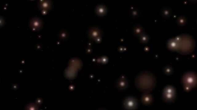Warm glowing lanterns drifting slowly upward through the dark night sky with soft halos and floating dust in a seamless loop