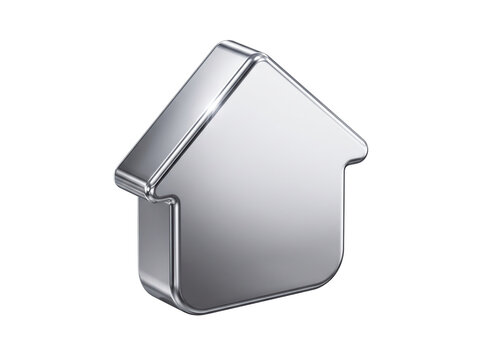 3D metallic house icon with chrome finish featuring a modern smart home automation and digital real estate concept for premium UI mobile app dashboards and property marketing.