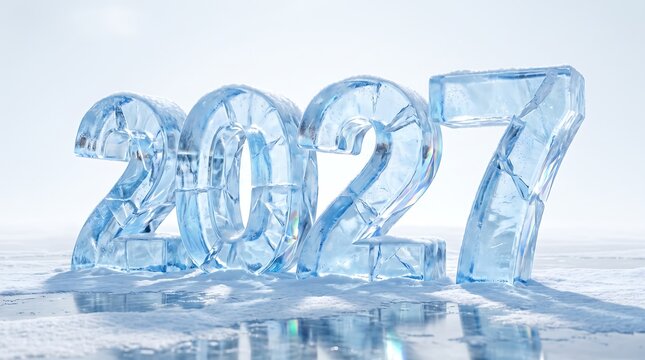 Frozen Ice 2027 Year Numbers, Cold Crystal New Year Typography Concept, Winter Season Celebration Background