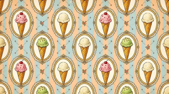 Vintage summer seamless pattern classic ice cream cones