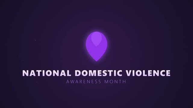 Glowing purple teardrop banner features animated national domestic violence awareness month text, ideal for advocacy campaigns, social media, fundraising, and outreach.