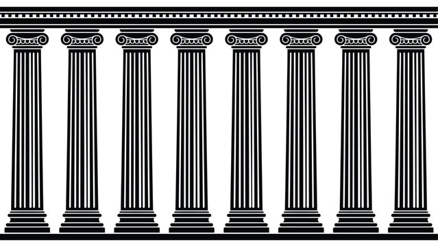 Black ionic columns border vector with repeating classical