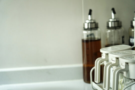 The seasoning jars in the kitchen