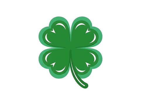 Green four leaf clover, lucky fortune symbol, saint patricks day icon on white