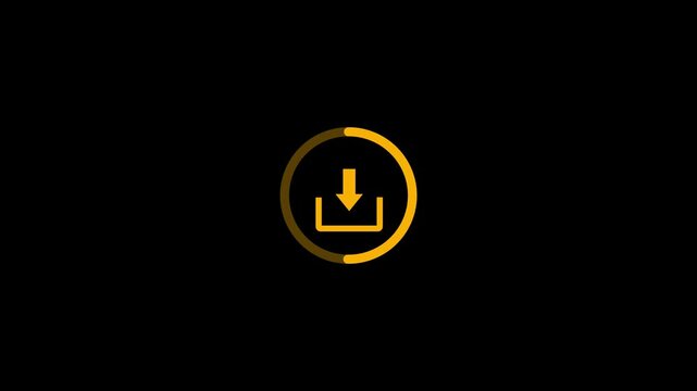 Animated yellow download icon with rotating progress loading ring for web ui