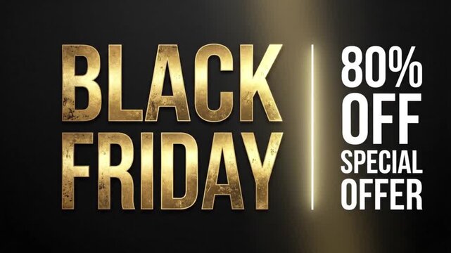 Black Friday 80% Off Special Offer Animation with Golden 3D Text on Dark Background