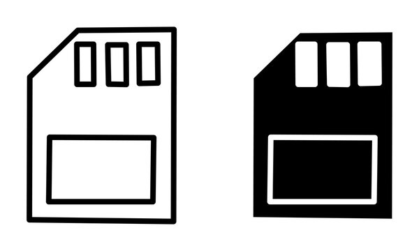 Two sd memory card icons showing outline and filled black design styles