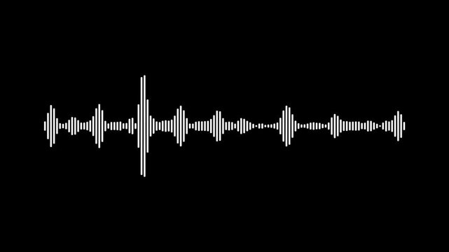 Horizontal audio spectrum visualizer linear sound wave equalizer bars moving on black background for music video overlay