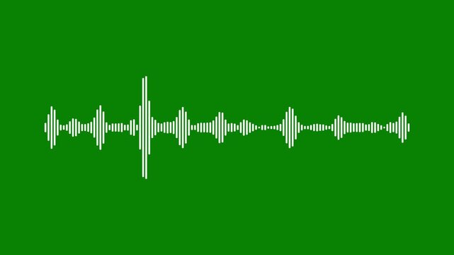 Horizontal audio spectrum visualizer linear sound wave equalizer bars moving on green background for music video overlay
